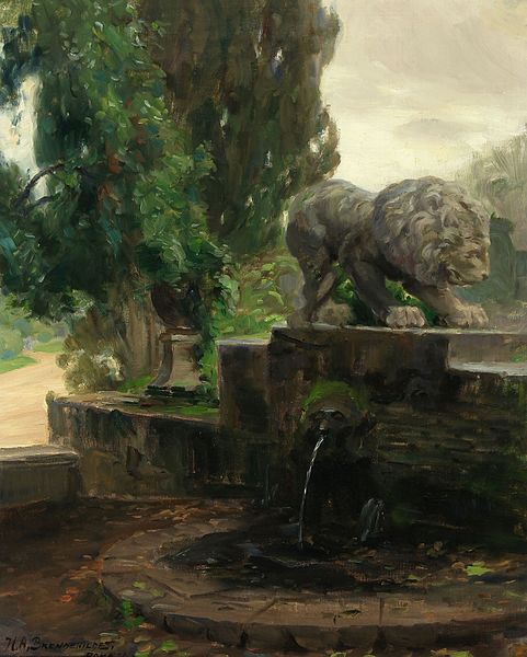 哈·布朗德基尔德  （HA Brendekilde）-罗马的喷泉 油画作品下载