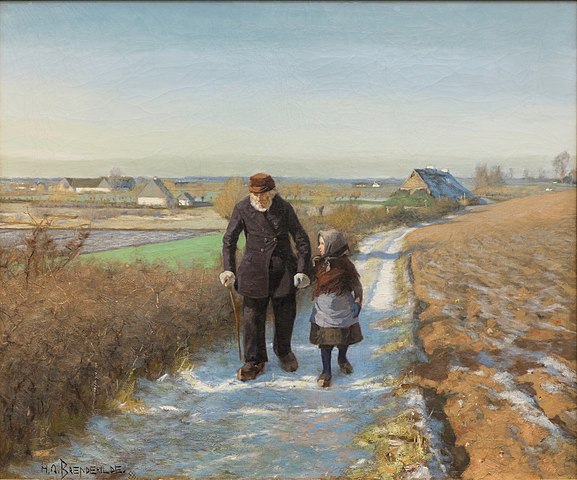 哈·布朗德基尔德  （HA Brendekilde）-老人和孩子 油画高清下载