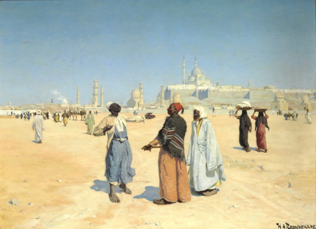 哈·布朗德基尔德  （HA Brendekilde）-开罗沙漠的景色 油画高清