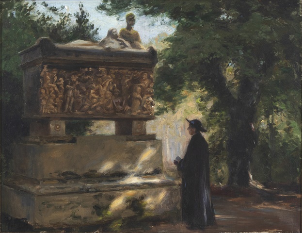 哈·布朗德基尔德  （HA Brendekilde）-石棺前的天主教神父 油画作品下载