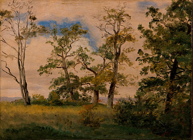 丹克瓦特·德雷尔(Dankvart Dreyer) ：带有独立树木的风景 油画高清下载