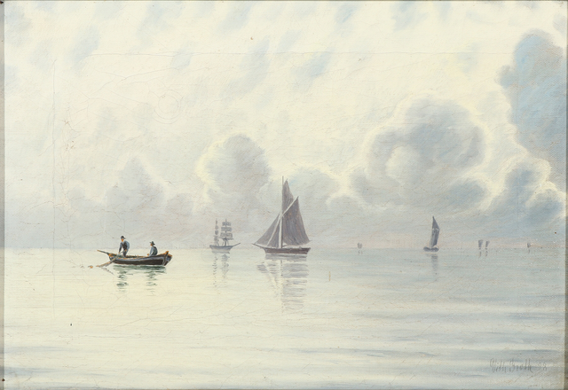 菲尔赫姆· 格罗斯（Vilhelm Groth）：海景与帆船和小艇油画