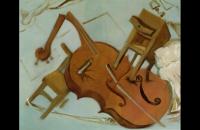 萨尔瓦多·达利(Salvador Dali)-床，椅子和床头柜猛烈地攻击大提琴1983