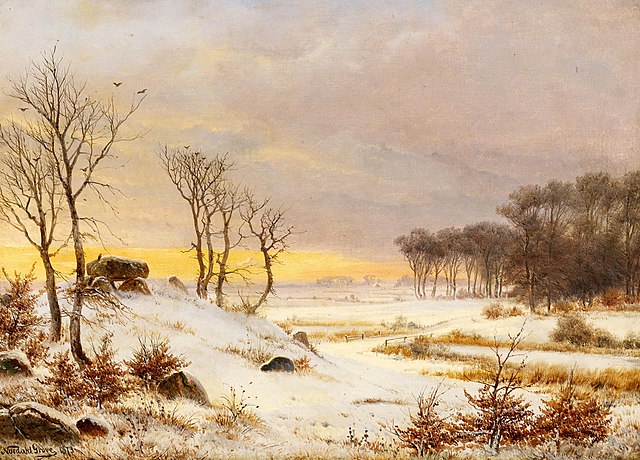 诺达尔格罗夫  （Nordahl Grove）-丹麦的冬季风景与巨石墓油画作品下载