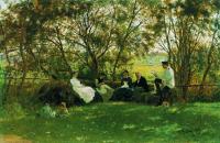 伊利亚·列宾（ Ilya Repin） –在草皮长凳上。图片。1876年