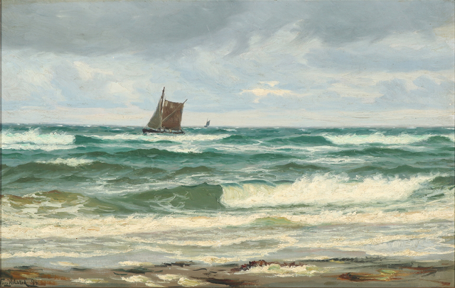 维戈·赫尔斯特德（Viggo Helsted）-带有渔船的海景油画作品下载