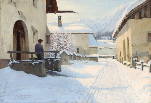 西格德·汉森（Sigurd Hansen）-积雪覆盖的村庄油画下载
