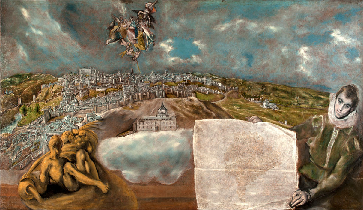艾尔·葛雷柯（El Greco）-《托莱多景观与平面图》油画