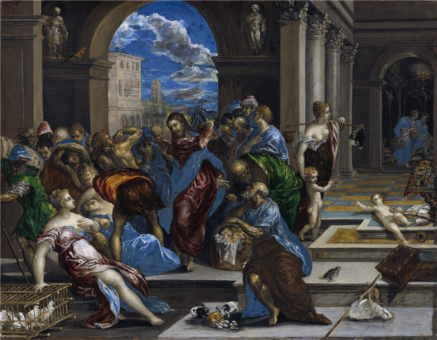 艾尔·葛雷柯（El Greco）-《基督把商人赶出圣殿》油画高清