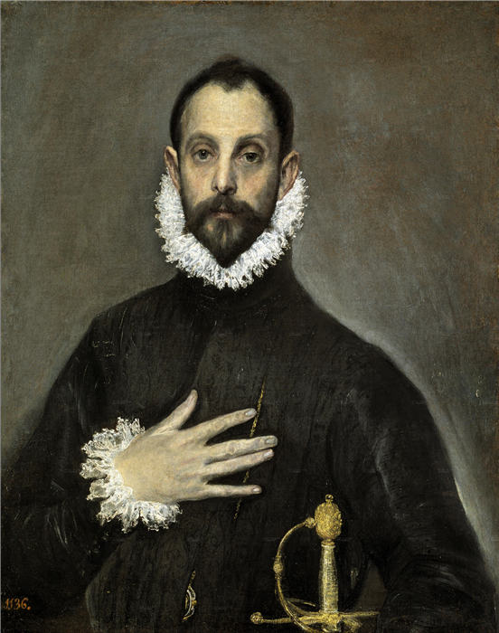 艾尔·葛雷柯（El Greco）-《手放在胸前的骑士》油画作品
