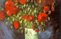 文森特·梵高-带红色罂粟花的花瓶油画作品