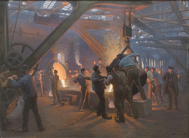 佩德·瑟夫林·柯罗耶（Peder Severin Kroyer）-钢铁铸造厂油画高清下载