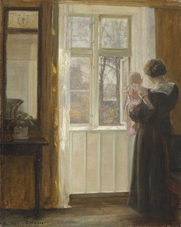 卡尔·霍尔索（CarlHolsoe）-母亲和孩子油画高清下载