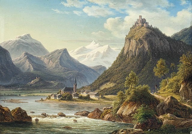 弗雷德里克·克里斯蒂安·基尔舒（Frederik ChristianKiarschou）-南蒂罗尔的霍切彭城堡景观油画
