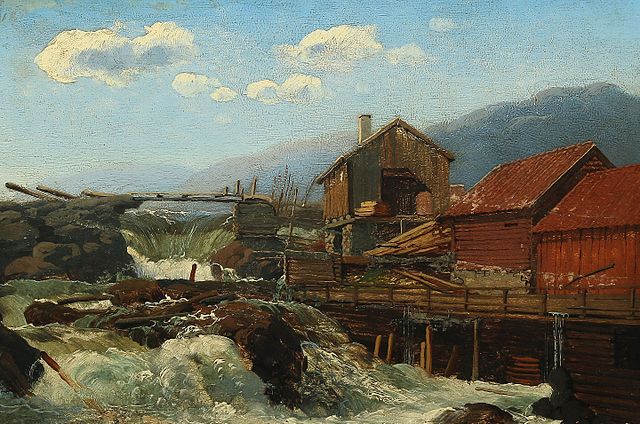 安东·爱德华·基尔德鲁普（Anton Eduard Kieldrup）-挪威风景与河 油画