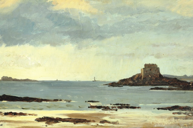 佩德·瑟夫林·柯罗耶（Peder Severin Kroyer）-在圣马洛的灰色日子里研究海滩油画