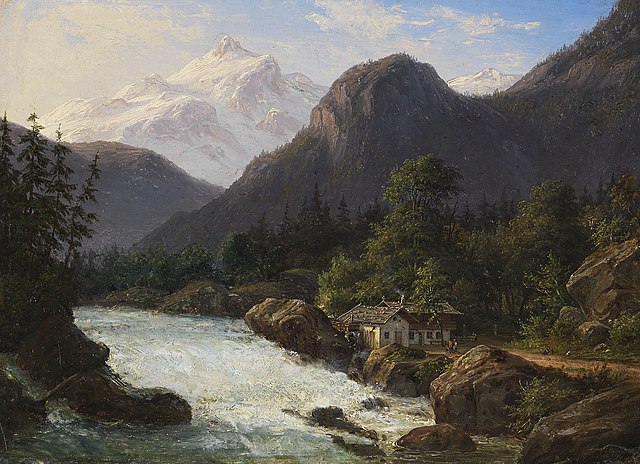 弗雷德里克·克里斯蒂安·基尔舒（Frederik ChristianKiarschou）-提洛尔山脉油画高清下载