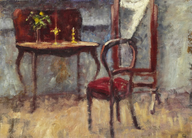 彼得·伊尔斯特（Peter Ilsted）-蜡烛和鲜花在桌上的花瓶里.油画高清下载