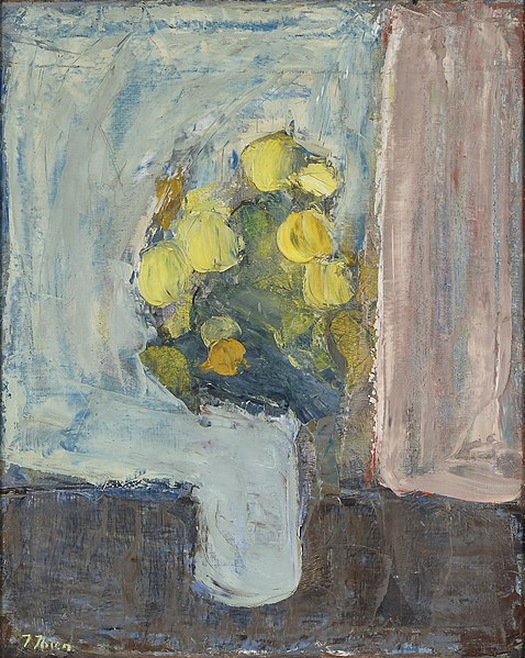 伊曼纽·易卜生（Immanuel Ibsen）-静物与黄色的花朵油画