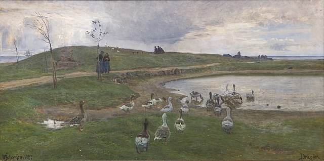 维戈·约翰森（Viggo Johansen）-鹅在湖边 油画