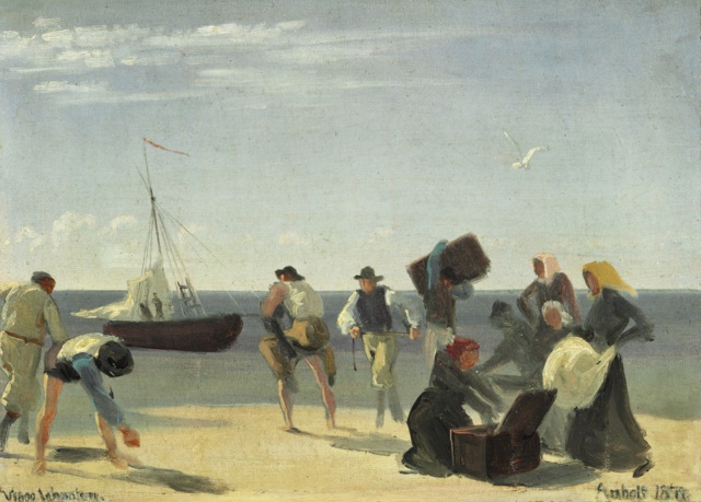 维戈·约翰森（Viggo Johansen）-海滩等候帆船 油画