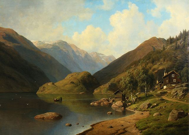 乔治·埃米尔·利伯特（Georg Emil Libert）-挪威松恩峡湾的Summerscape油画