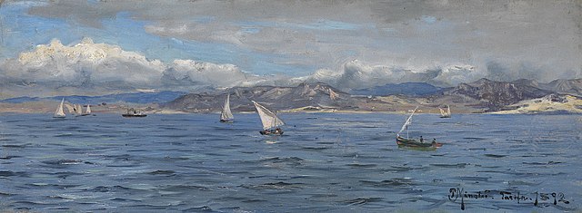 皮德·莫克·蒙斯特（PederMonsted）- 在直布罗陀的帆船油画