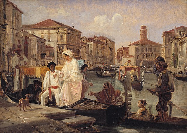 威廉·马斯特兰德（Wilhelm Marstrand）-从威尼斯贡多拉下车油画