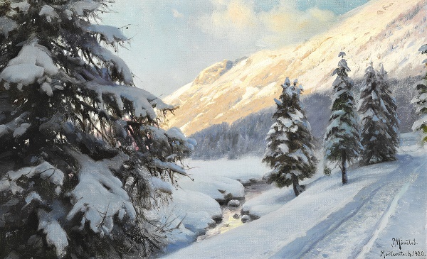 皮德·莫克·蒙斯特（PederMonsted）-瑞士Morteratsch的冬季景观油画