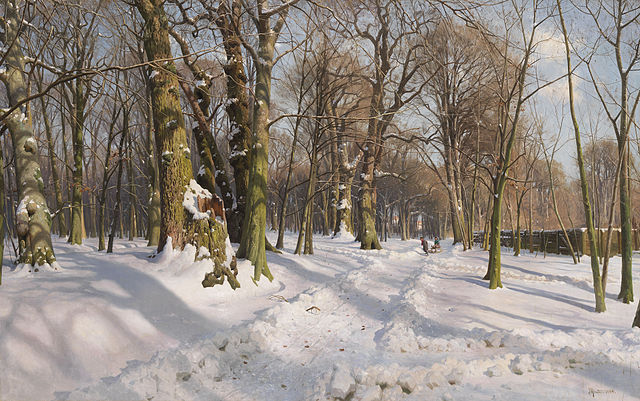 皮德·莫克·蒙斯特（PederMonsted）-在阳光下的白雪皑皑的林道油画
