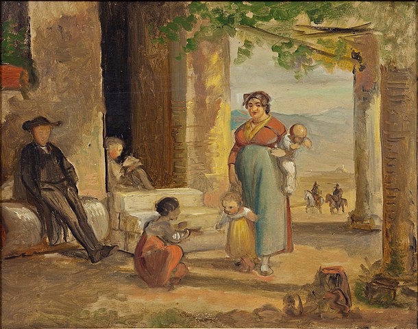 威廉·马斯特兰德（Wilhelm Marstrand）-儿童学习步行油画