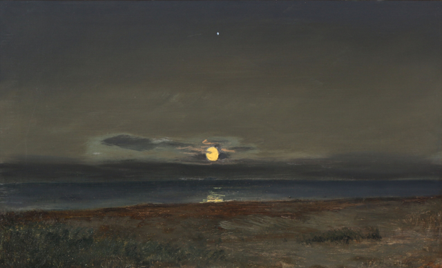 贾努斯·拉库尔（Janus la Cour）-月亮从海岸升起 油画