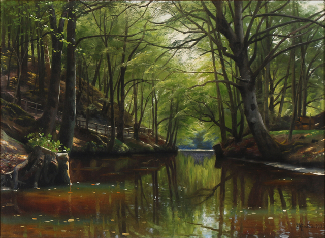 皮德·莫克·蒙斯特（PederMonsted）-在小溪中反射的阳光油画