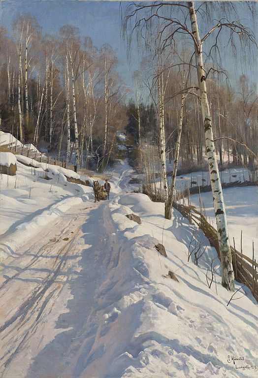 皮德·莫克·蒙斯特（PederMonsted）-在阳光明媚的冬日骑雪橇 油画