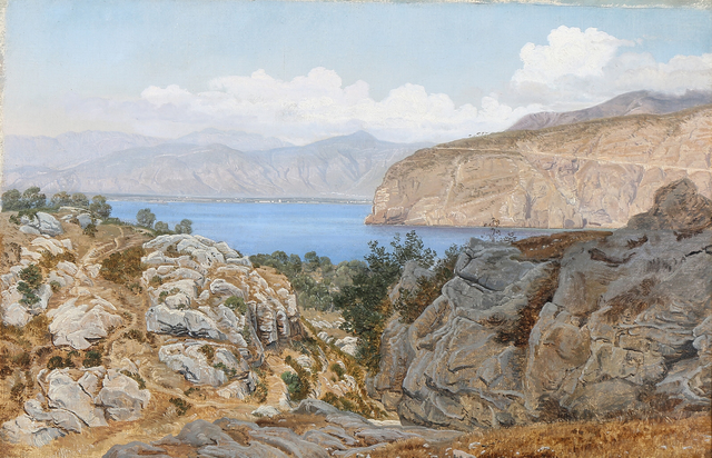 贾努斯·拉库尔（Janus la Cour）-索伦托的沿海场景油画