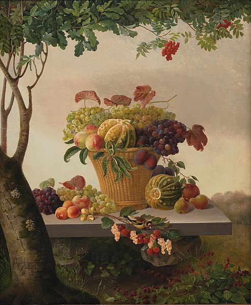 克里斯汀·洛蒙（ChristineLovmand）-风景中的水果篮油画