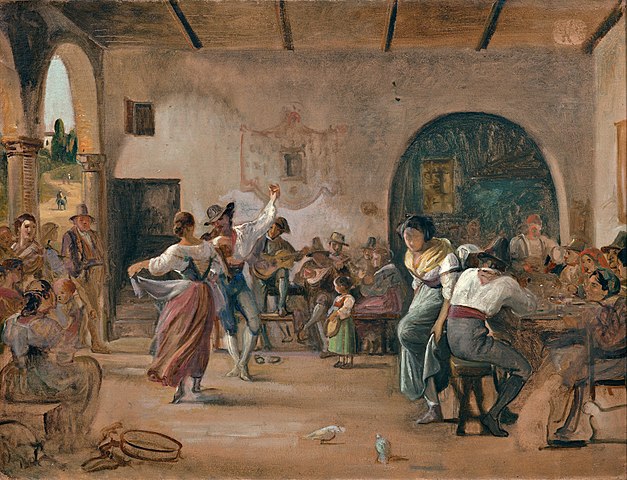 威廉·马斯特兰德（Wilhelm Marstrand）-在Osteria中跳舞油画