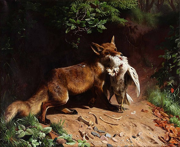 阿道夫·麦克普朗  （Adolf Mackeprang） -一只狐狸带着一只母鸡回家油画