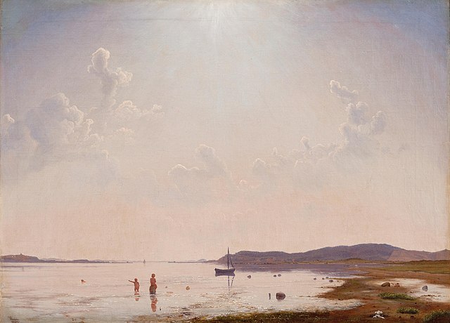 维尔赫姆·凯恩（Vilhelm Kyhn）-弗雷德里克松附近的罗斯基勒峡湾的景色油画