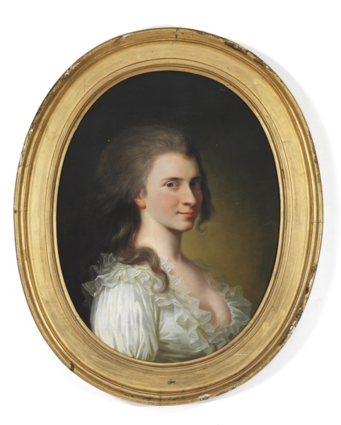 克里斯蒂安·奥古斯特·洛伦岑（Christian August Lorentzen）-一位身穿白色薄纱连衣裙的未知女子的画像油画