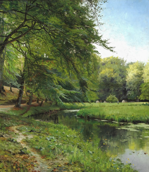 皮德·莫克·蒙斯特（PederMonsted）- Sorgenfri的一条小溪 油画高清下载