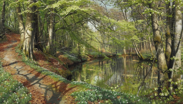 皮德·莫克·蒙斯特（PederMonsted）-森林里的春日（溪流）油画