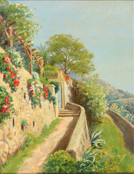 维戈·兰格（Viggo Langer）-芒通·格拉文（Menton-Garavan）的风景油画