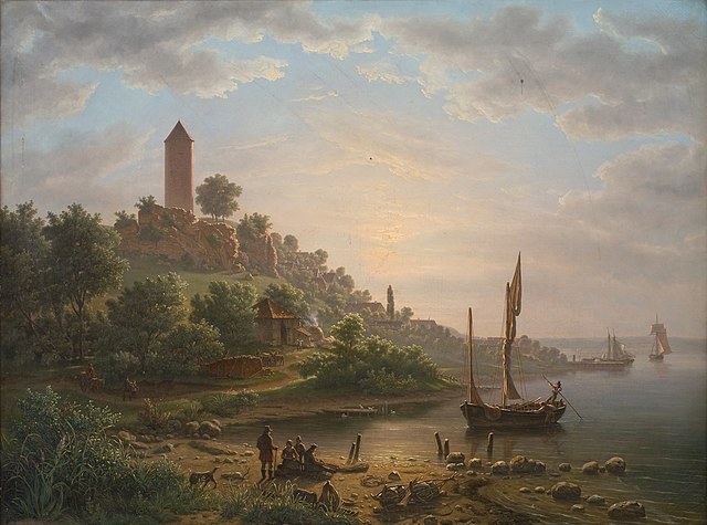 詹斯·彼得·莫勒（Jens PeterMoller）-沃丁堡海岸与黄塔一早油画