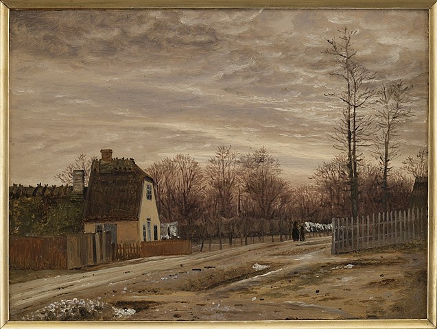 维尔赫姆·凯恩（Vilhelm Kyhn）-解冻后的晚上。哥本哈根北部塔巴克油画