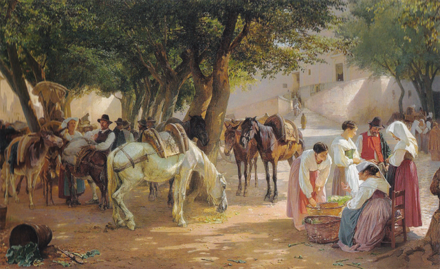 爱德华·彼得森（Edvard Petersen）-罗马Capuchin修道院前的广场油画