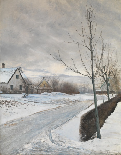 劳瑞兹·安德森·瑞恩(Laurits Andersen Ring)-村道路（冬季）油画