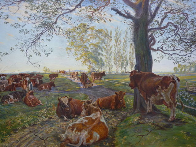 西奥多·菲利普森  （Theodor Philipsen）-动物卫生院挤奶场油画