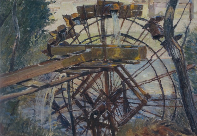 西奥多·菲利普森  （Theodor Philipsen）-里里河上的水车油画