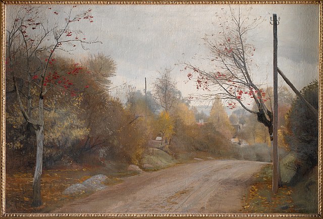 劳瑞兹·安德森·瑞恩(Laurits Andersen Ring)-西兰Mogenstrup的道路,秋季油画